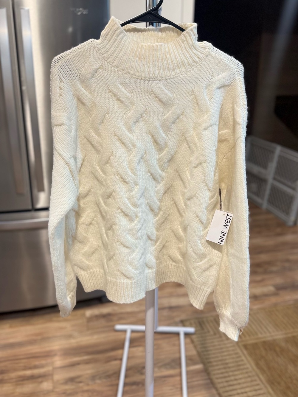 Nine West Cream Cable Knit Mock Neck Sweater